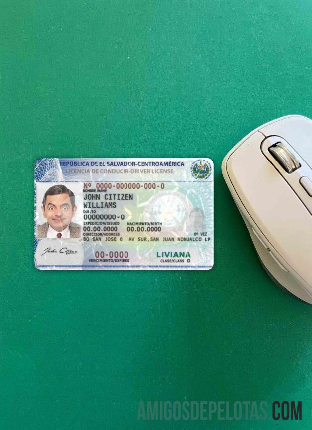 Carteira de habilitação de El Salvador fotolook frente exemplo real